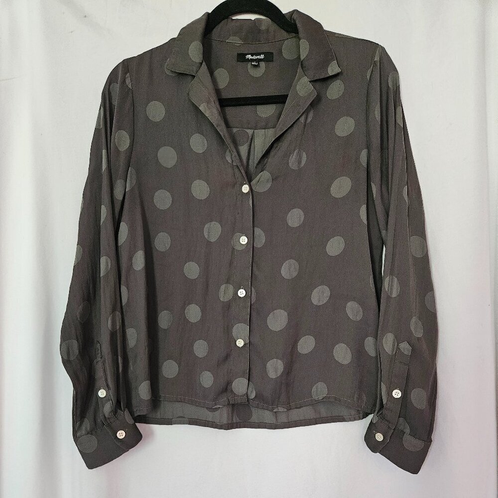 Madewell Green Polka Dot Silky Button Down Long Sleeve‎ Shirt Green S